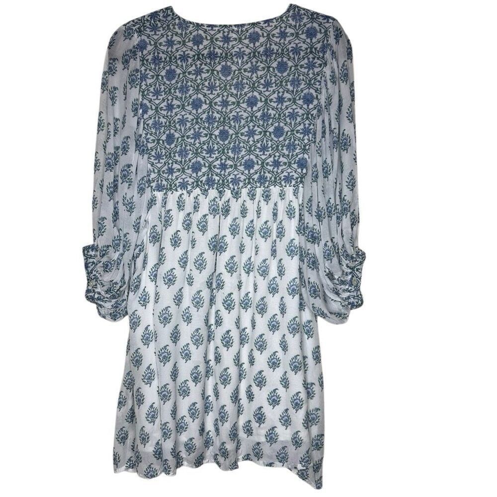 RockFlowerPaper Babydoll Dress Blue & White Bishop Sleeve Size S Boho, Cottageco - Picture 4 of 13